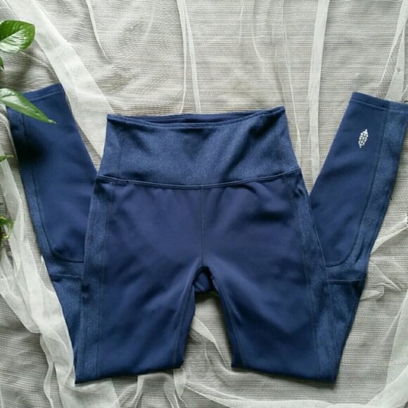 Free People Pants - Free People Movement High Waisted Ribbed Waistband/Sides Blue Leggings Small